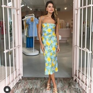 BEC&BRIDGE Palm Paradise Printed Satin Midi Dress